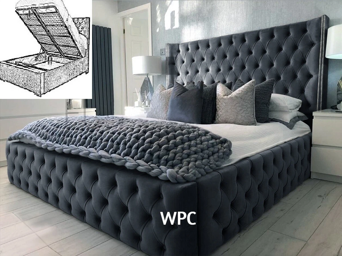 Grey velvet winged bed sale