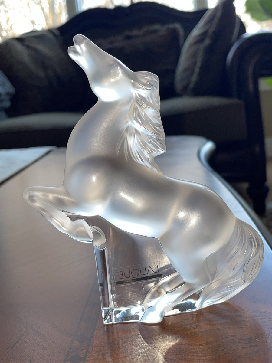 LALIQUE CRYSTAL REARING KAZAK HORSE FROSTED GLASS HORSE
