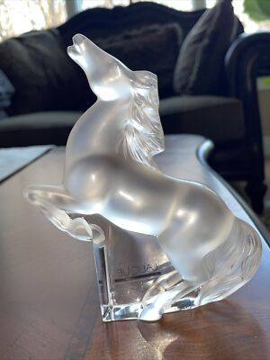 LALIQUE CRYSTAL REARING KAZAK HORSE FROSTED GLASS HORSE