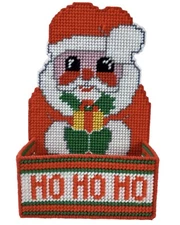 Handmade Completed Plastic Canvas Santa Christmas Greeting Card Holder Finished