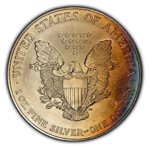 1996 1 oz Silver American Eagle - Key Date - Rainbow Rim Toning - UNC - E2992