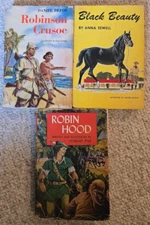 Black Beauty-Robin Hood-Robinson Crusoe 1950s Double Day Classics HC/DJ Lot of 3