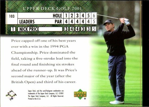 ⛳ 2001 Upper Deck UD PGA Tour Golf Cards 💥YOU PICK💥 Tiger Woods - Picture 137 of 243