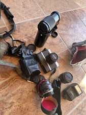 Minolta XG1 Film Camera Lot w/ Vivitar  Makinon Lenses, Flash, Strap, Case