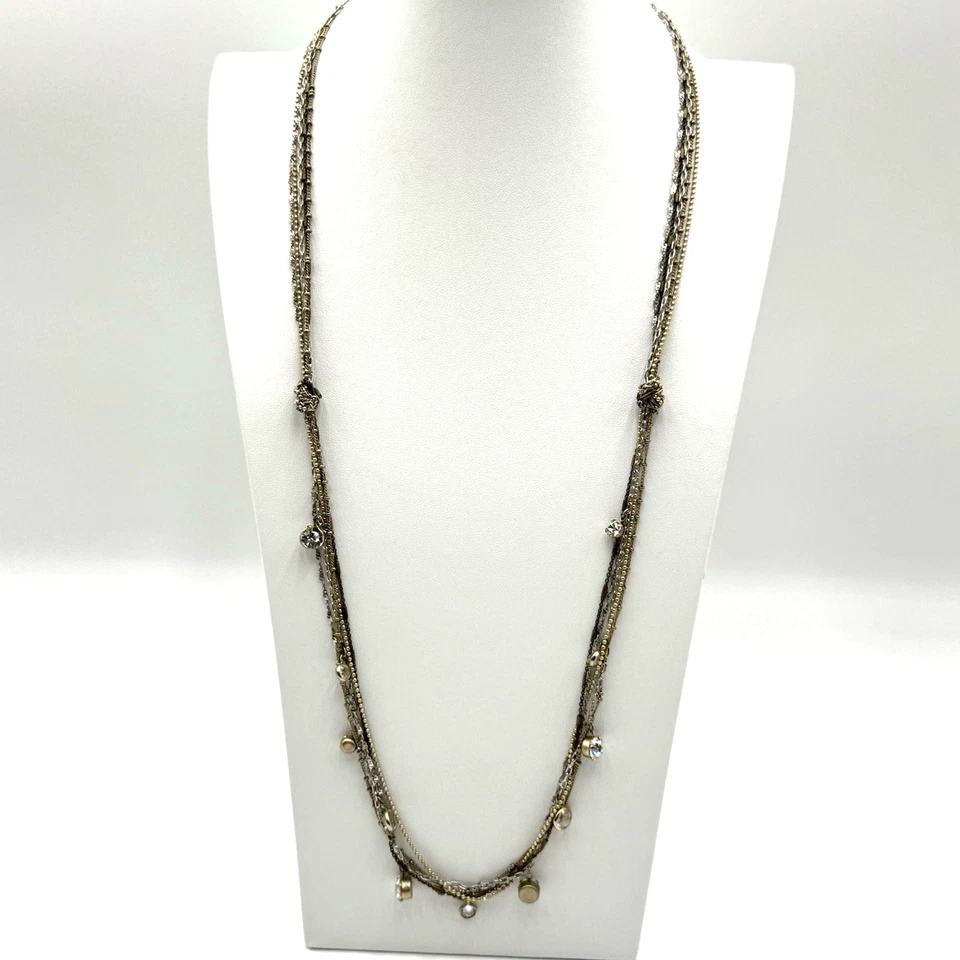 Collar Ann Taylor Loft Multi Cadena Oro Tono Plata Vidrio Facetado Estrás Foto 2 de 4