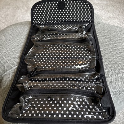 PANDORA Makeup Jewelry Bag Travel Cosmetic Case Roll Up 4 Zip Pockets