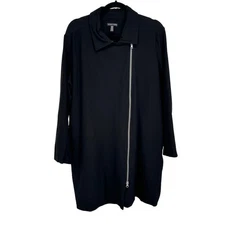 Eileen Fisher Black Asymmetrical Zipper Collar Duster Jacket Coat XL