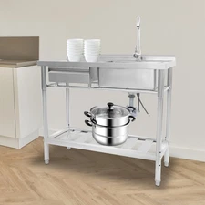 Kitchen Freestanding Stainless Steel Utility Sink w/ Cabinet Pull-Out Faucet