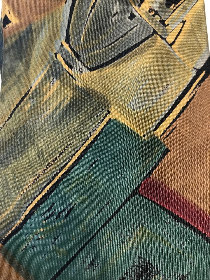 Винтажный мужской шелковый галстук коллекция Cellini абстрактное искусство 90-е - Изображение 2 из 4