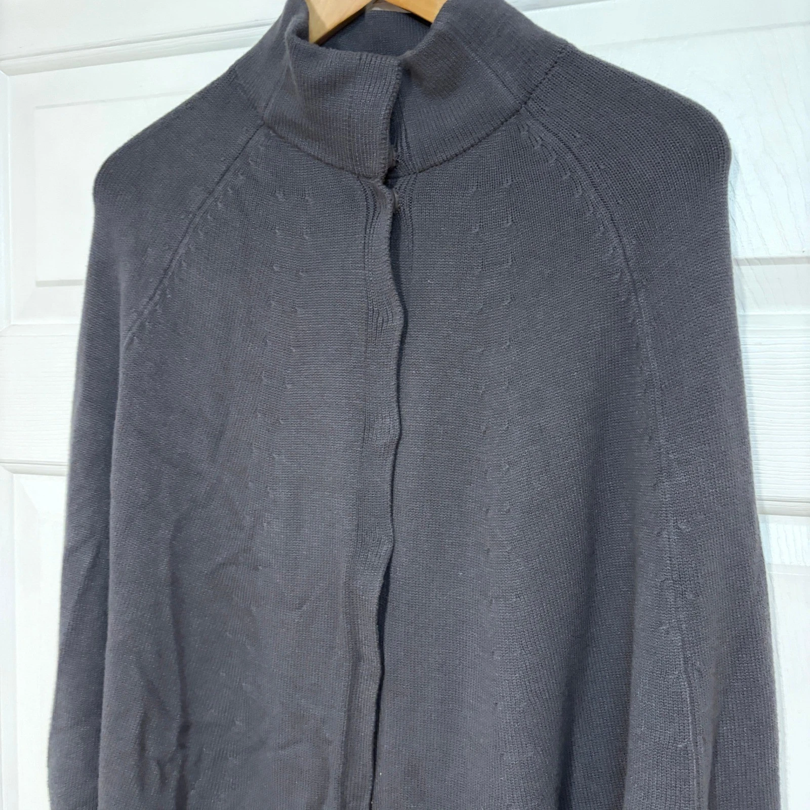 Tarnish Gray Poncho Sweater with Sleeves Mock Neck Snap Up OS Lagen Boho Layer
Opens in a new window