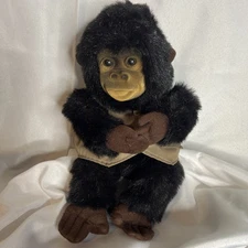 Vtg 1994 Hosung Monkey Chimp Plush Hand Puppet Stuffed Animal Brown Fur Squeaks