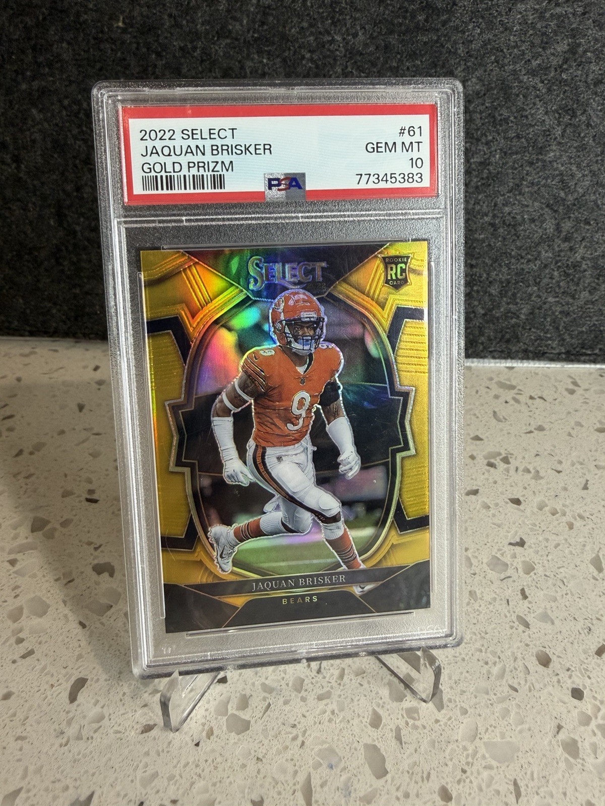 2022 Select Jaquan brisker Gold Prizm Rc PSA 10 Bookend #’d 01/10 Bears Rookie