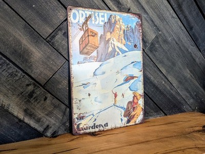 Ortisei Val Gardena Ski Sign - Vintage Italian Dolomites Decor - 8 x 12 in