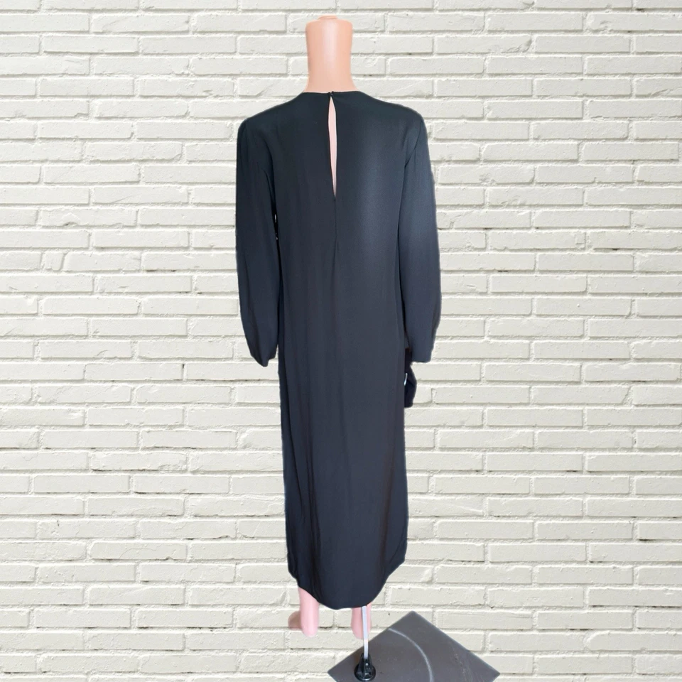 Vintage Bill Blass Silk Kaftan Maxi Dress - Black Silk High Slit Boho Hippie - Image 4 of 4