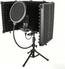 Microphone Isolation Shield, 5 Panel Sound Shield with Pop Filter and Tripod Sta