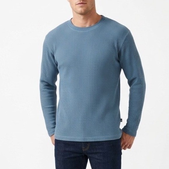 American Giant Crew T Shirt Mens XL Bluefin Cotton Stretch Waffle Knit Slim Fit