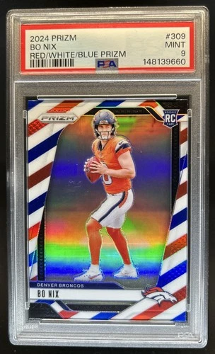 2024 Panini Prizm Bo Nix RC Red White and Blue Rookie #309 Broncos PSA 9