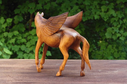 10" Wooden Hand Carved Horse Pegasus Art Figurine Statue Sculpture Handmade Wood - Picture 6 of 6
