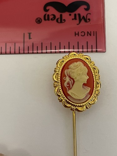 Vintage Cameo Stickpin Brooch Gold Tone Pin Estate Jewelry - Picture 4 of 5