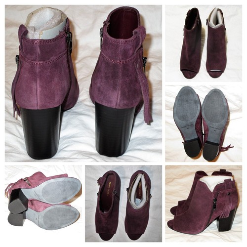 Marc Fisher Plum Purple Suede Open Toe Sandals Ankle Booties 3½" Heels Tassel 9M - Picture 7 of 12
