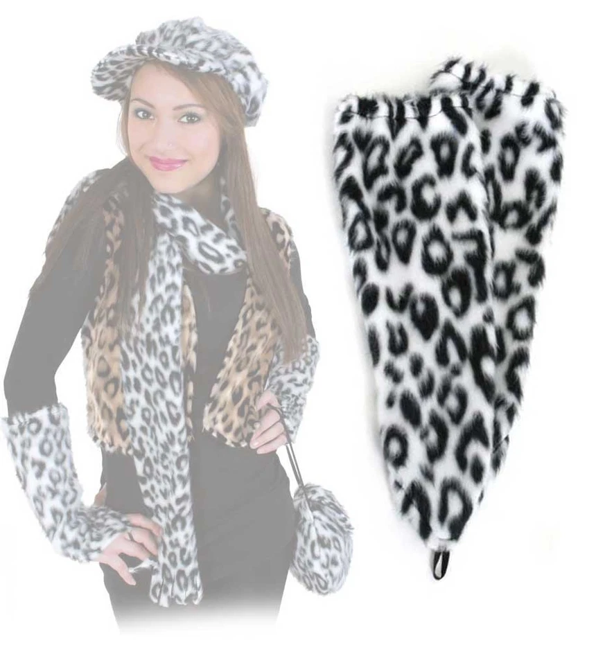 KARNEVALSTEUFEL Stulpen Leopard weiß Armstulpen Handschuhe Plüsch Karneval Fasching 125656713