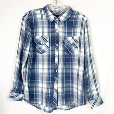 Rails Womens Small Plaid Shirt Long Sleeve Blue Multi Soft Rayon Button Down Top