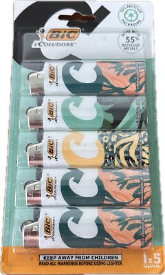 NWT 5 Pk BIC Lighters ECOLUTIONS Limited Ed. Teal/Teal/Tan/Aqua/Teal (#10)
