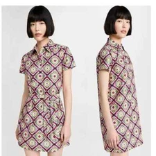 NWT APC Paris Prudence Belted Shirt Dress FR 38 US 4 6 8 Geo Tie Dye Cotton