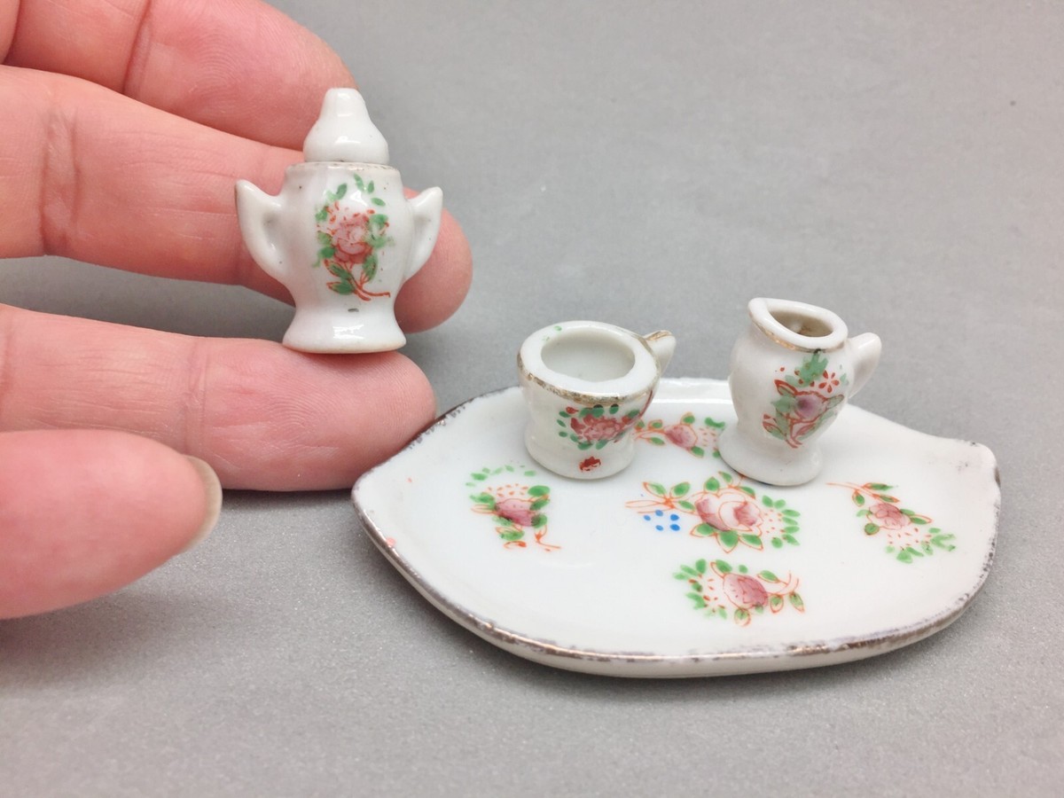 Pico Occupied Japan Miniature Porcelain Tea Set 4 Pieces Tray