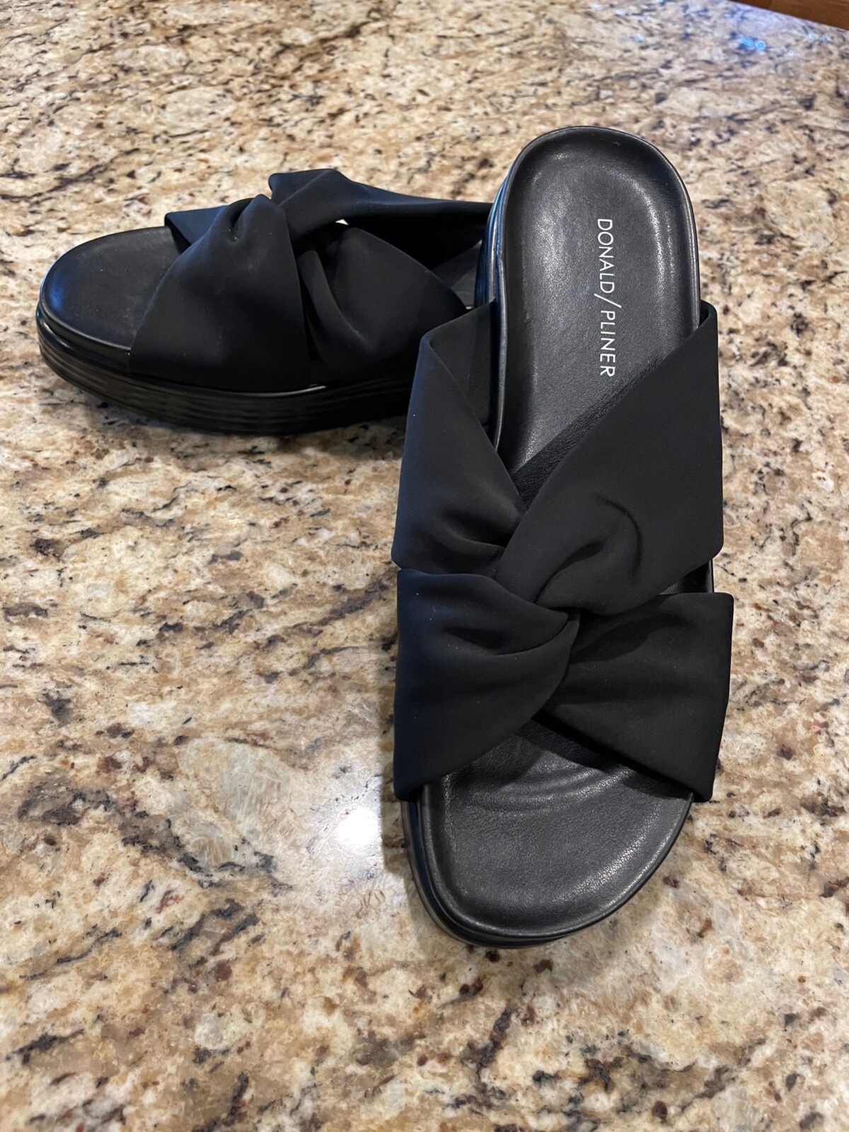 Donald Pliner Folley Black Slide Sandal Top Knot Fabric Platforms Size 9  New | eBay