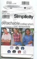 SIMPLICITY 9100 MISSES' SHIRT W/ DETACHABLE COLLARS SZ 6-16 UNCUT 1994
