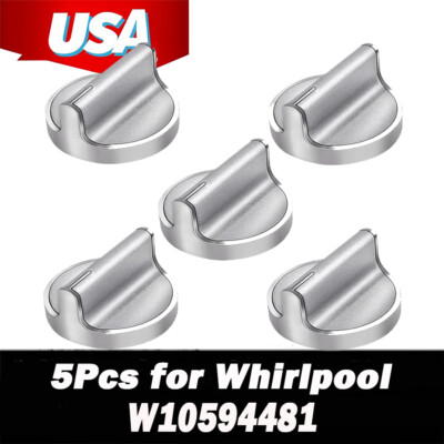 5PCS W10594481 Stainless Steel Gas Stove Knob Compatible with Whirl.Pool Cooktop