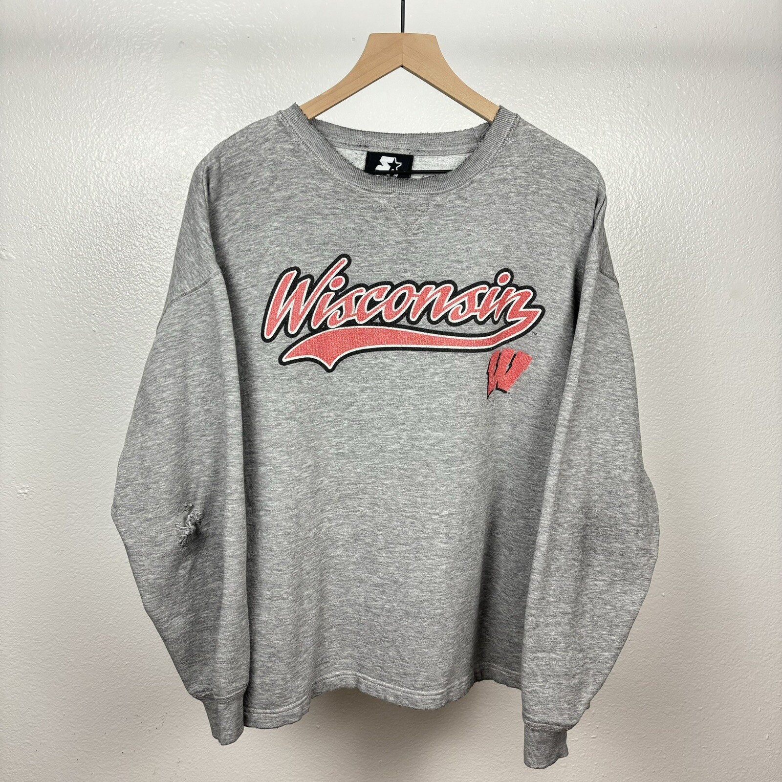 Vintage Team Starter Sweatshirt Size XL Boxy Wisconsin Badgers Graphic NCAA