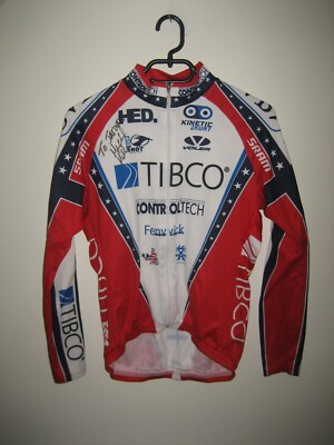 US champion WORN and SIGNED by Meredith MILLER shirt cycling maillot Tibco sz S
