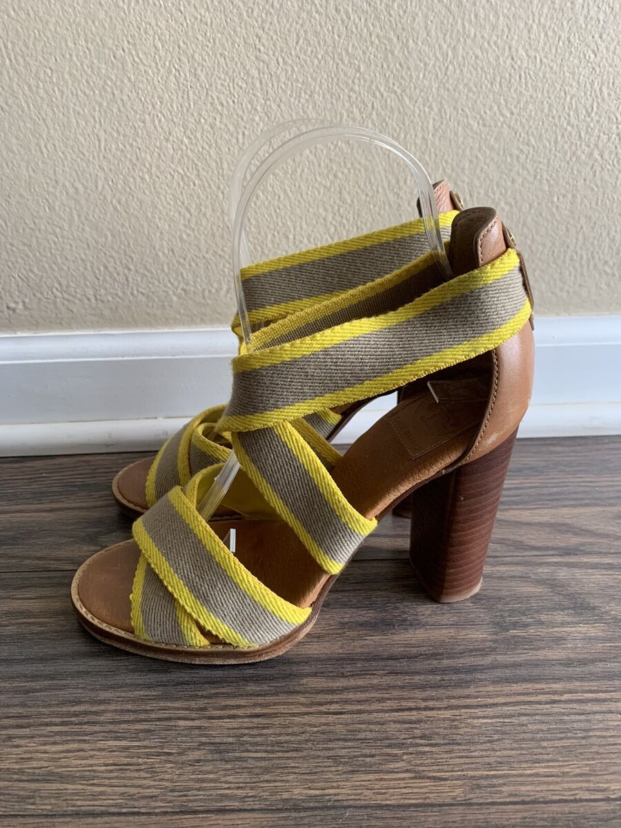 tory burch パンプス　黄色 Tory Burch Chunky Yellow Brown Heels Sandal Size 6.5M Women