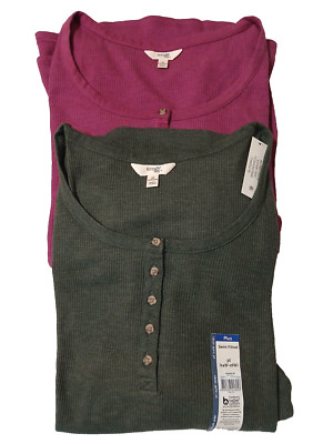 Terra & Sky Waffle Tee Long Sleeve Shirt Top Sizes: 3X & 4X