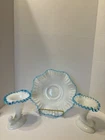 FENTON 3 PC. SET AQUA CREST BOWL AND 2 CORNUCOPIA CANDLE HOLDERS
