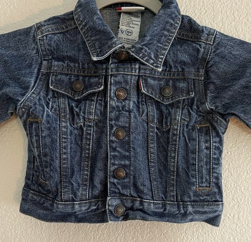 Little Levi’s Denim Trucker Jean Jacket Snap Dark Wash Distressed Cotton 18 M - Picture 2 of 6