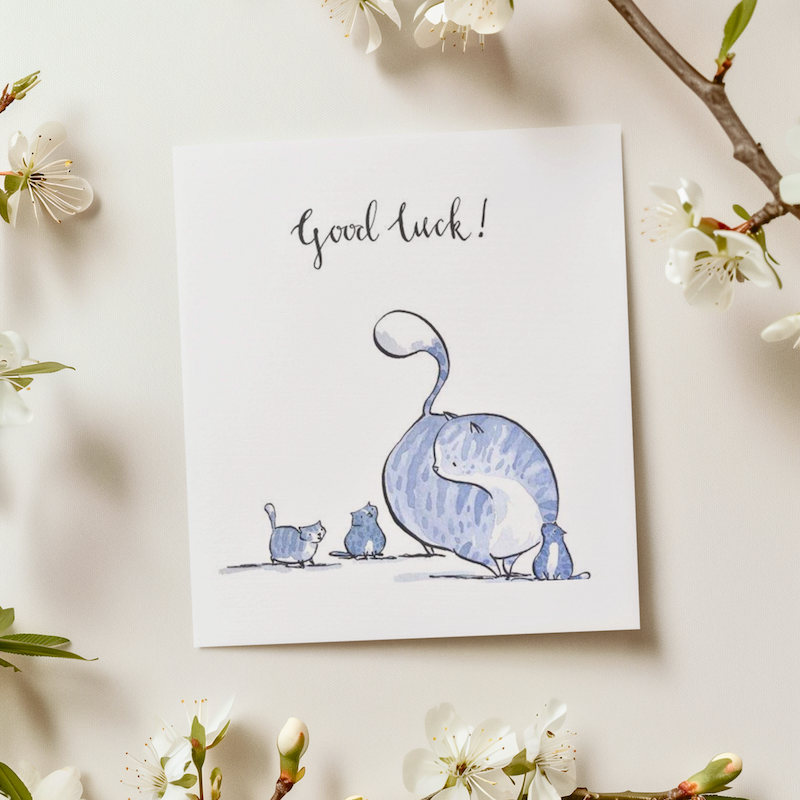 Good Luck Card Cat Greeting Cards New Job New Home Congratulations Cat Lovers