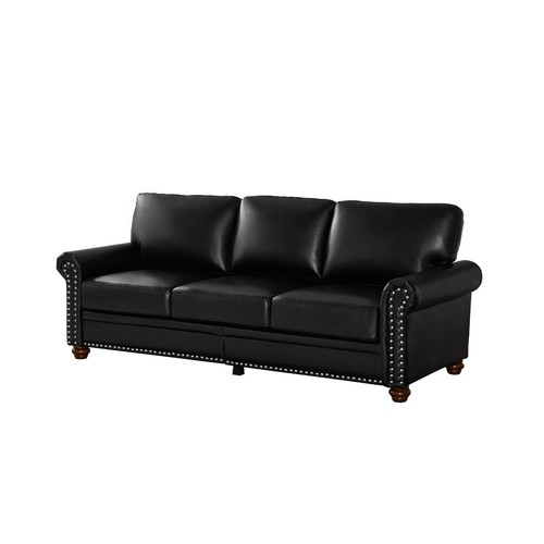 Classic Faux Leather Sofa Upholstered Couch with Nailhead Trim Removable Cushion - Picture 34 of 206