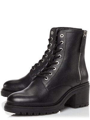 Dune London Paiton Chunky Leather Lace Up Ankle Boot Black UK