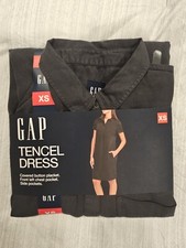 GAP NWT Ladies Shadow Gray Tencel Dress Size Extra Small XS Pockets Placket