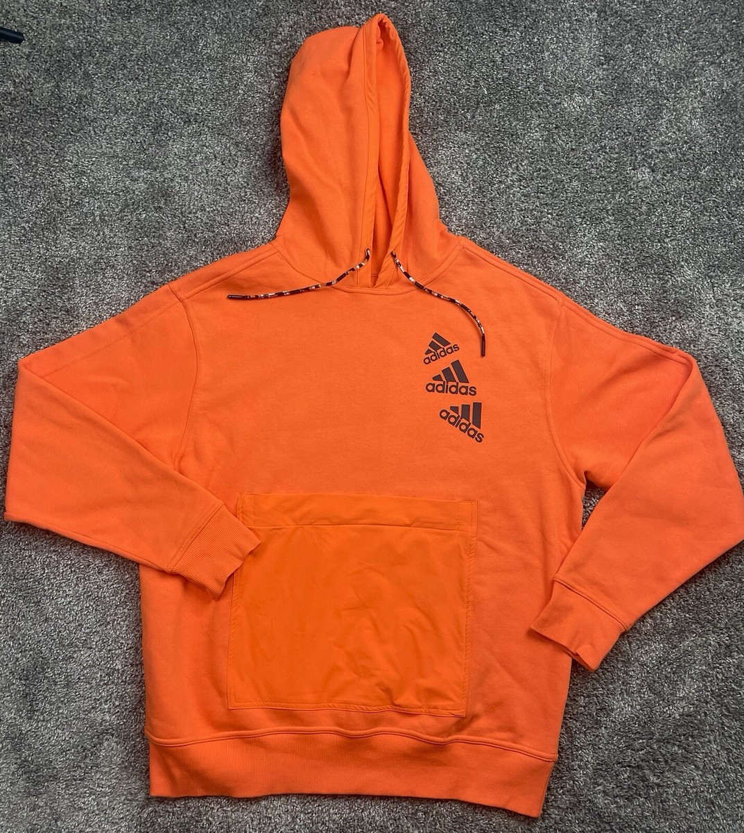 Adidas Mens Large OrangePullover Hoodie Sweatshirt Front Zip