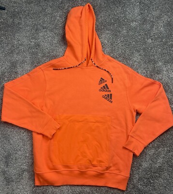 Adidas Mens Large OrangePullover Hoodie Sweatshirt Front Zip