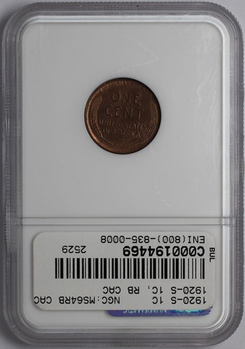 1920 S Lincoln Cent NGC MS 64 RB CAC - Picture 2 of 5