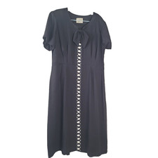 Black Semi-Sheer Short Sleeve Vintage Wednesday Dress Bow Neck Crisscross Detail