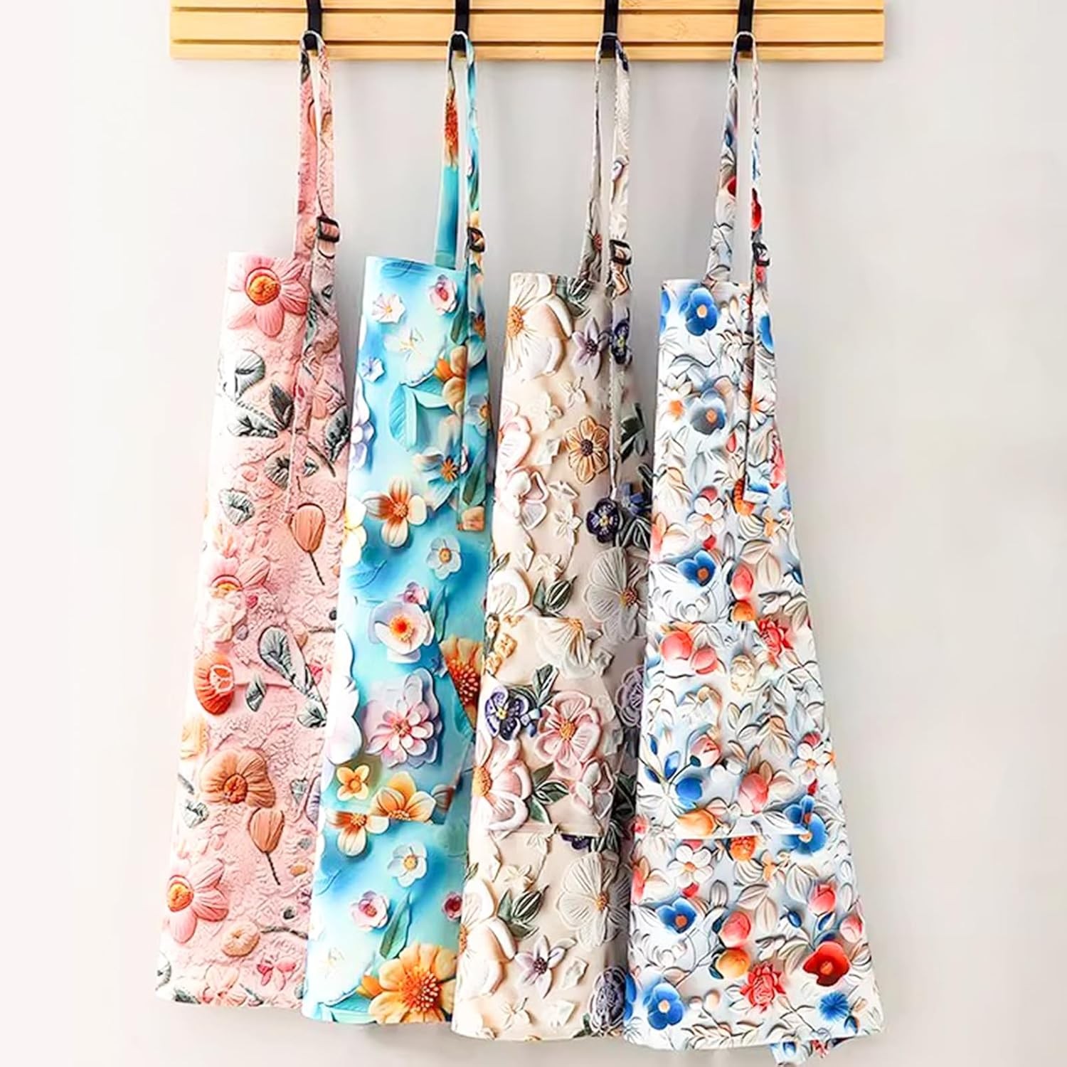 Floral Apron for Women with Pockets, Adjustable Chef Aprons for Kitchen, Cooking