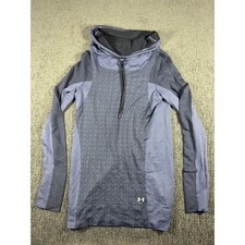 Under Armour Womens ColdGear Funnel Neck Pullover Blue Gray Seamless Small