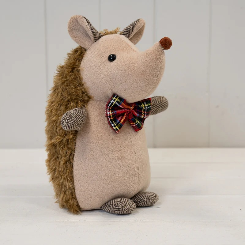 Polyester Fabric Furry Hedgehog Doorstop with Bow Tie Cute Weighted Door Stopper