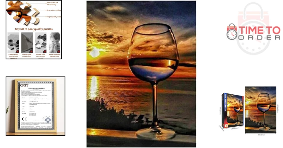Adult Wooden Puzzle 500 Pieces Sunset Sea Wine Glass Wall Art Home Decor - Image 2 of 4